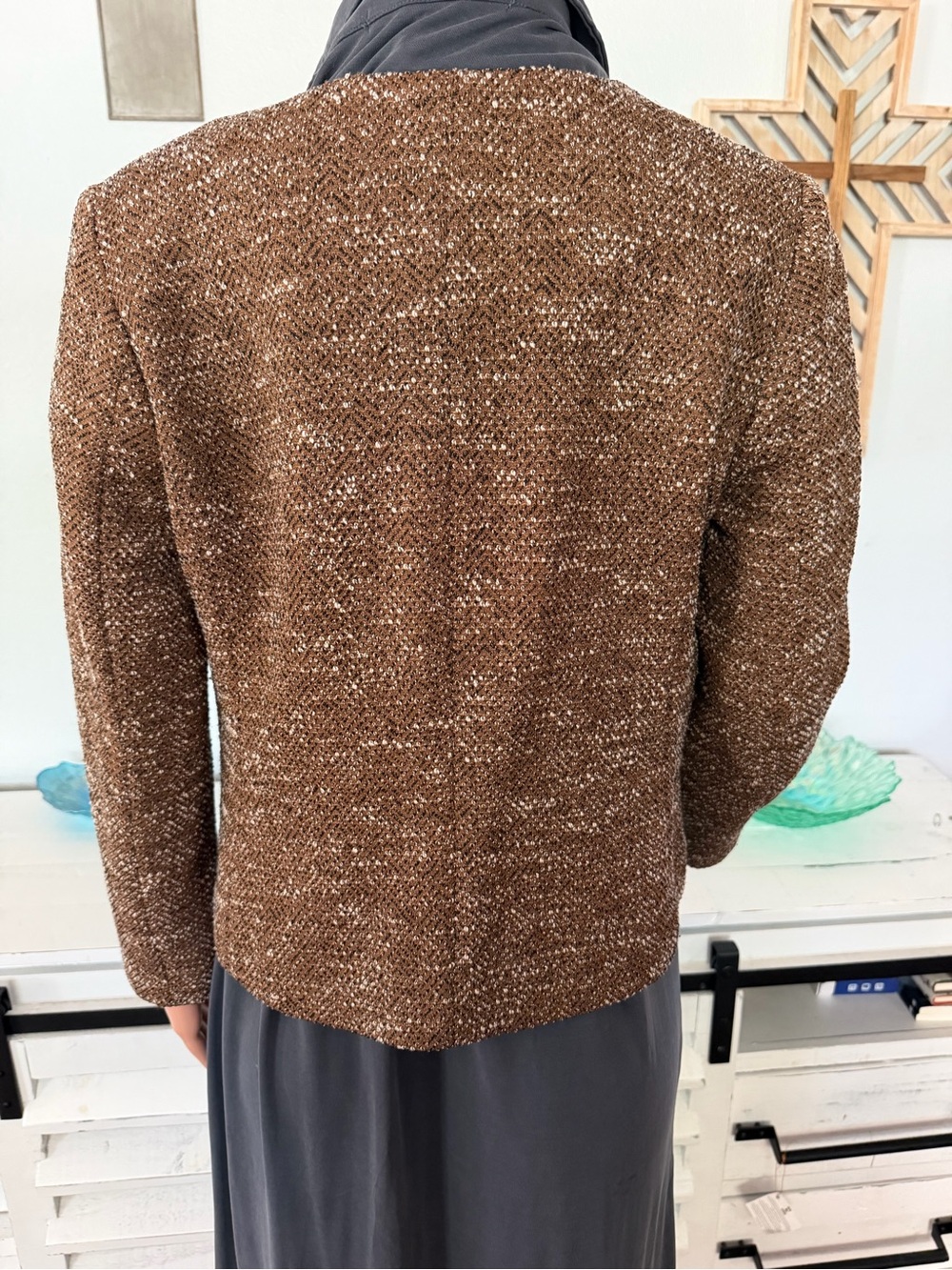 Ann Taylor Factory Brown Textured Open Front Jacket Blazer XS Career Office - Picture 6 of 13